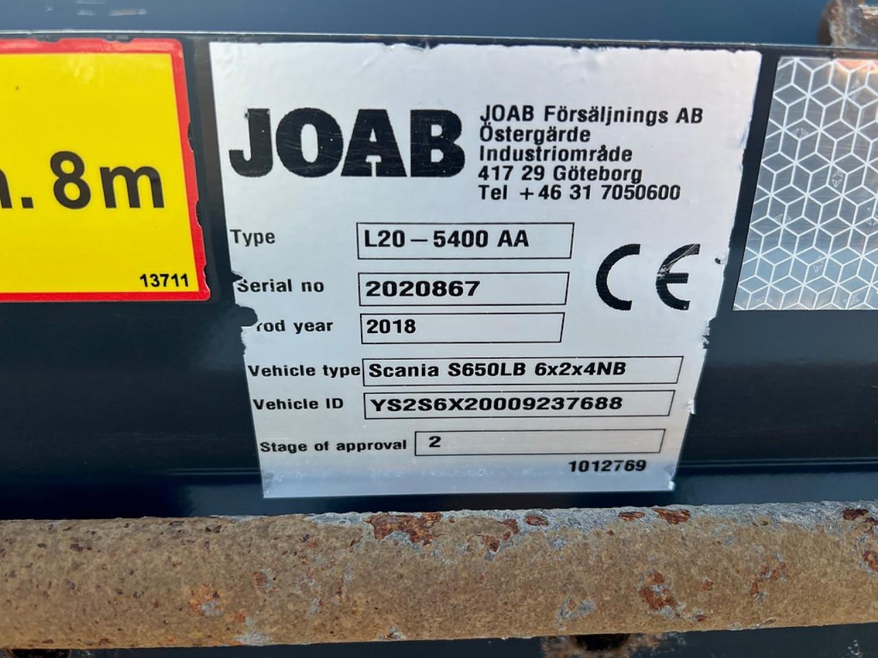 Scania S650 V8 6x2*4 Joab Lastväxlare Euro 6 2018 - Krok/Lastväxlare