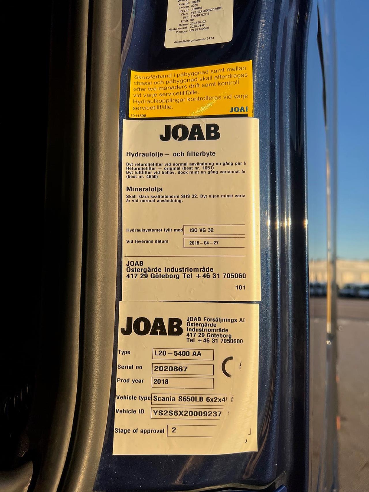 Scania S650 V8 6x2*4 Joab Lastväxlare Euro 6 2018 - Krok/Lastväxlare